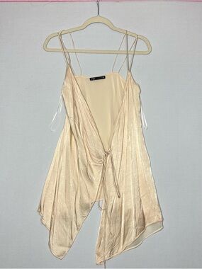 Zara Champagne Satin Mini Dress with Tie Front